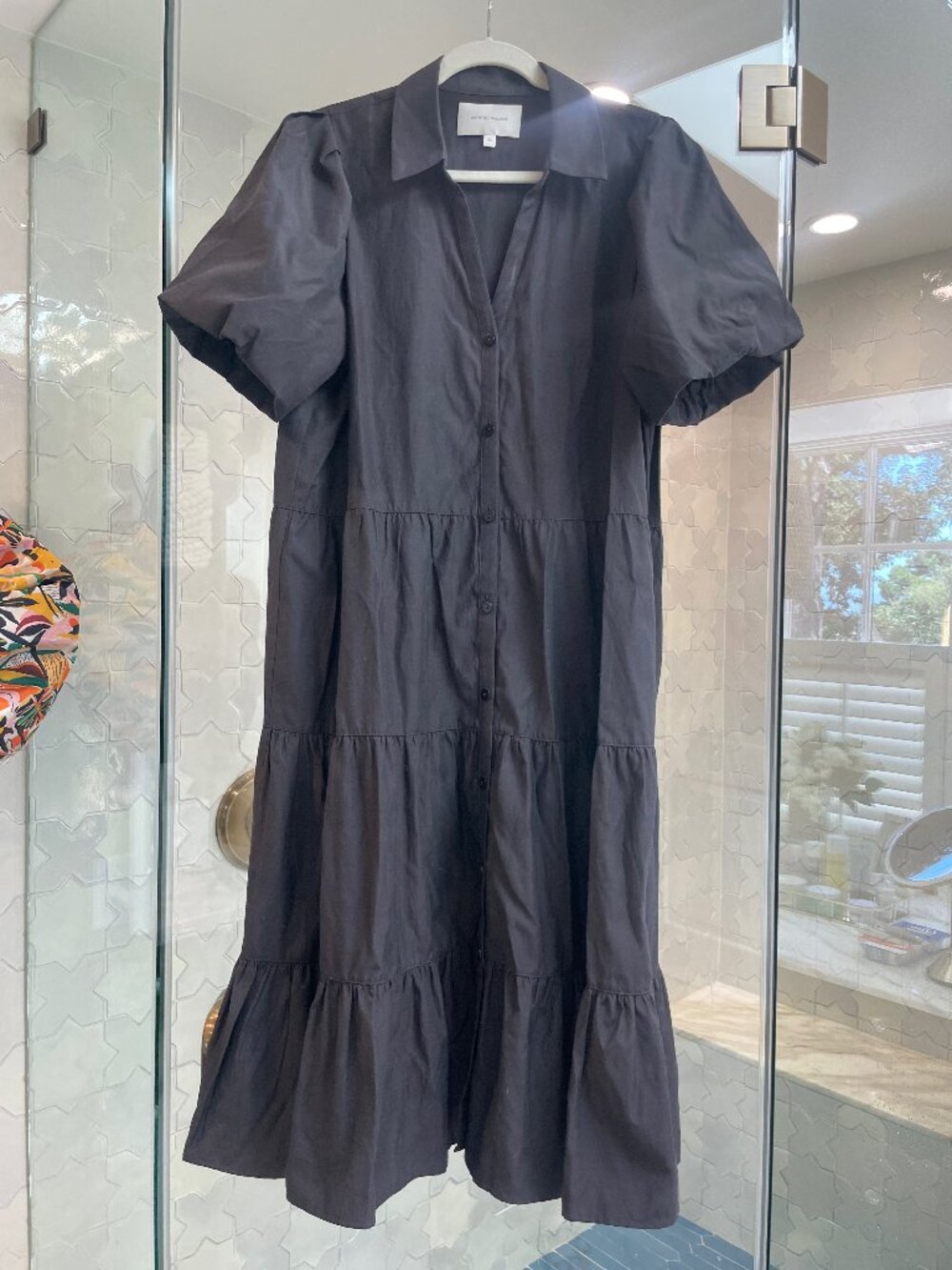 Brochu Walker Black Tiered Midi Shirt Dress